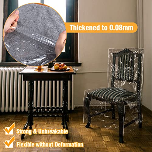 4 Pack Plastic Dining Chair Protectors With Backrests - Waterproof Thickened Pvc Chair Seat Covers Removable Washable Chair Slipcover Keeping Your Dining Chair Away From Water Dust Pet Hair Paws Claws #TOP4