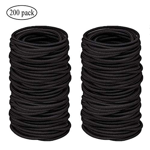 Elastic Hair Bands Hair Ties Elastics No Crease Ponytail Holders 200Pcs Black