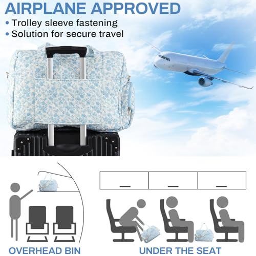 Abbylike 2 Pcs Large Floral Quilted Duffle Bag Coquette Floral Duffle Bag with Makeup Pouch Quilted Weekender Diaper Tote with Shoe Compartment for Women Travel Hospital3