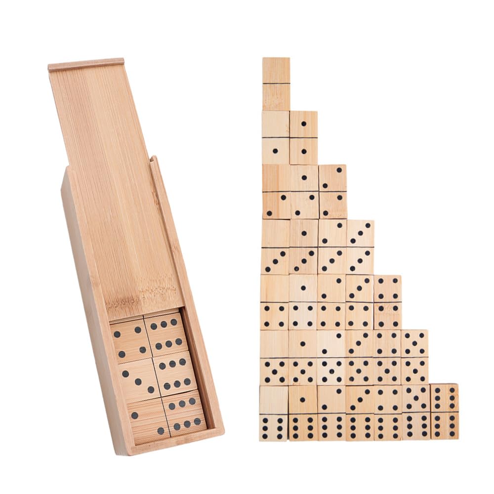 Kompletny zestaw gier domino D6 z drewnianą obudową - 28-częściowy zestaw podwójnych sześciu domino premium - Biało-czarne domino w rozmiarze podróżnym do klasycznych gier edukacyjnych
