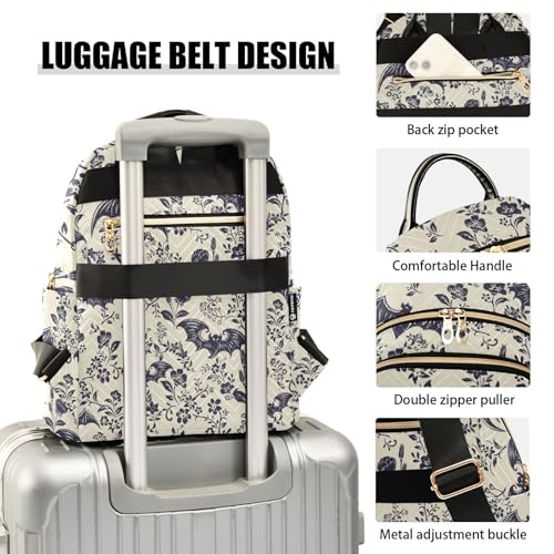 Image of Women Fashion Backpack Purse Goth Bats Rucksack, S | Casual Lightweight Quilted Daypack Ladies Bag for College Travel Work
