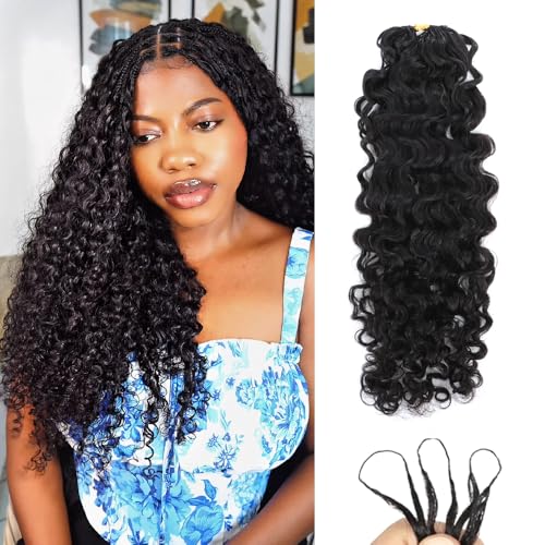 YGWIGS Human Crochet Hair for Black Women 120g(100 strands) Pre Separated Water Deep Wave Feather Crochet Human Hair Extensions Invisible Miracle Knots Crochet Human Hair Bundles 20inch Natural Black