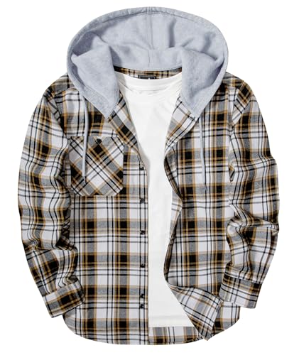 Image of Hooded Flannel Shirts for Men Plaid Long Sleeve Flannel Jacket Hoodies