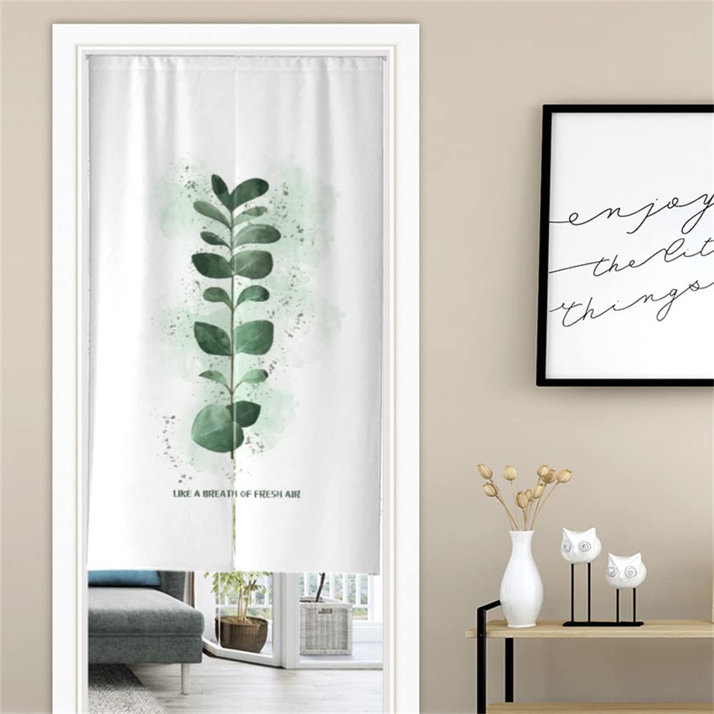 Surwin Cortina de Puerta Japonesa Noren, Estilo Japonés Cortina de Puerta Interior Tela Tapiz Cortina de Partición para Hogar Habitación Cocina Tienda (75x150cm,Eucalipto)