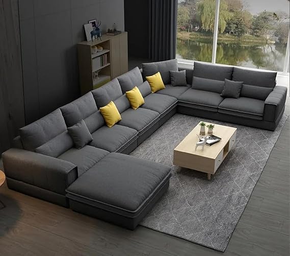 7-Seater Majlis Sofa Set - Large Spacious Arabic Style Living Room Couch with Pillows, Plush Comfort Fabric (Dark Grey) (Dark Grey)-image-33