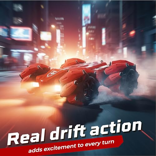 Image of Lifelong Remote Control Drift Car Red | 4x4 Stunt Car with Rechargeable Battery | Double-Sided High Speed 360 Rotating Flip Action | Shockproof & BIS Approved RC Car Toy for Kids 3-12 Yrs (LLCRCDC04)
