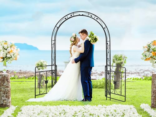 Bonnlo Arche de Jardin avec Portail, Arche en Fer pour Plantes Grimpantes et Rosiers, Tonelle Jardin pour Mariages, Fêtes et Décorations Extérieures, Noir