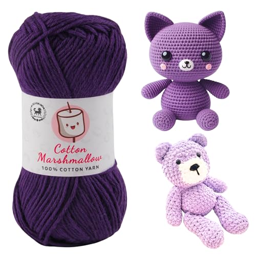 Image of NESTNHAVEN Cotton Marshmallow 100% Cotton Yarn - (50 g, 130 m) - Luxury Yarn for Crochet, Amigurumi, Embroidery, Toys, Garments, Flowers and Hobby Projects (Dark Purple)