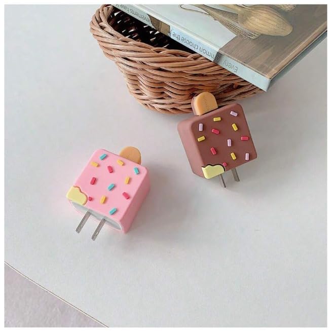 Image of Cable Protector with 3D Cute Pattern for iPhone Charger only18W & 20W | Data Line Wire Saver Charger Protective Cable Full Protection Set of-1 (Pink ICE Cream)