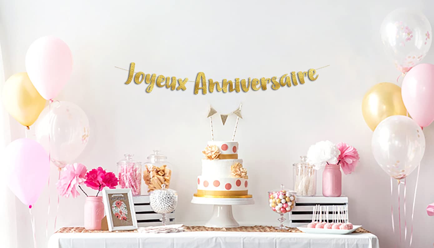Guirlande Anniversaire Brillante Dorée - Déco Fête 18-30-40-50 Ans - Message Joyeux Anniversaire - 1m40