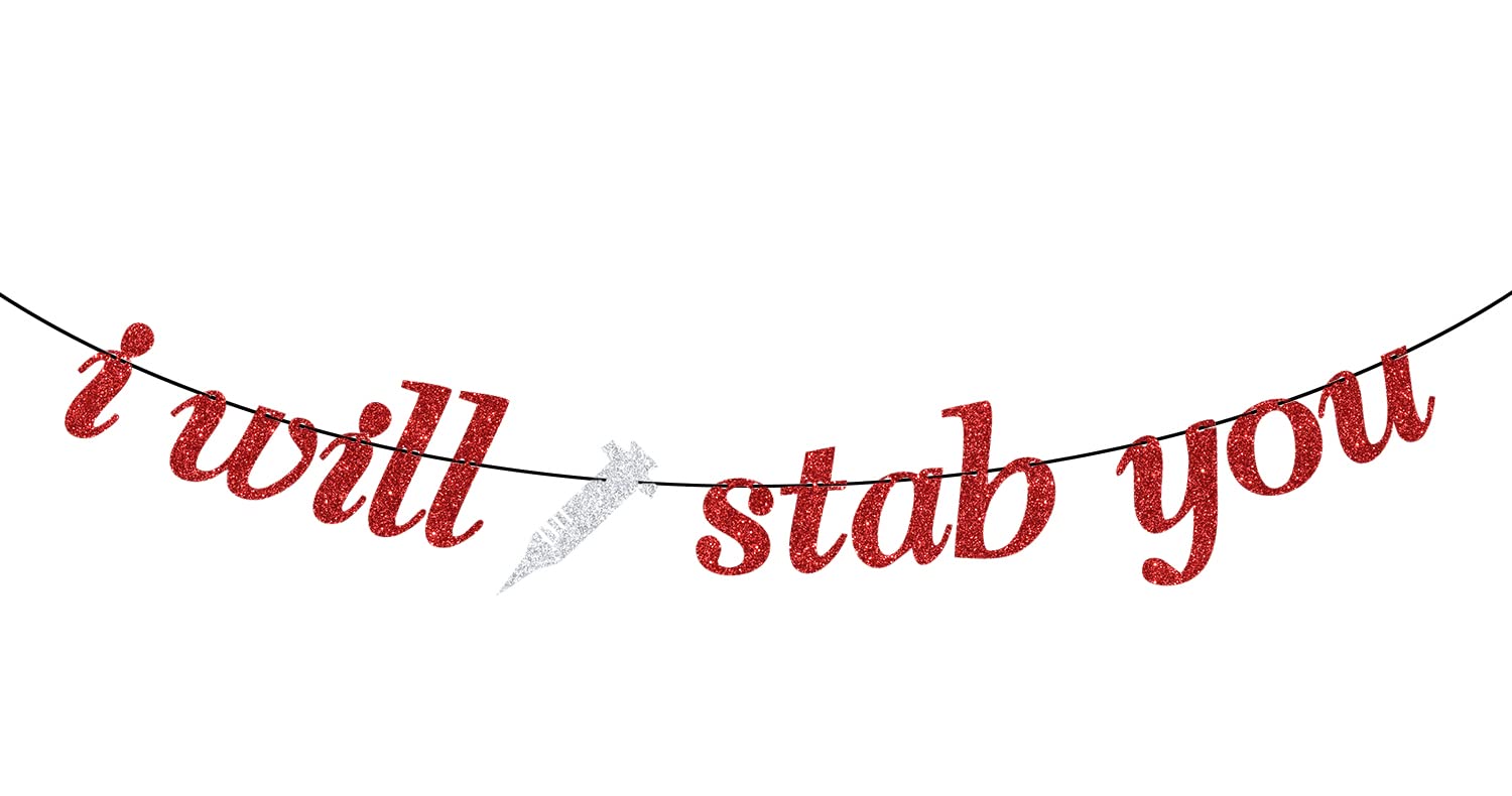 Red Glitter I Will Stab You Banner - Nurse Graduation Decorations - Congrats Nurse RN Garland Medical School Decor, RN Graduation Party Decorations