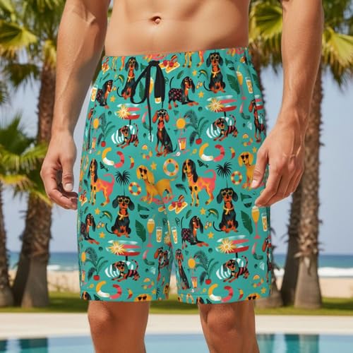 Men's Playful Dachshunds Beach Beach Shorts Quick Dry Swim Trunks Mesh Lining Swim Shorts with Pockets2