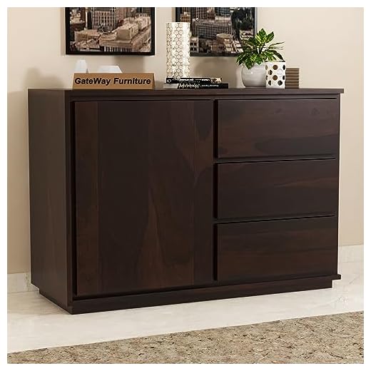 GateWay Furniture Sheesham Wood Wooden 3-Drawer and 2-Shelf Chest of Drawers Wooden for Living Room Storage (Owen,Walnut Finish)