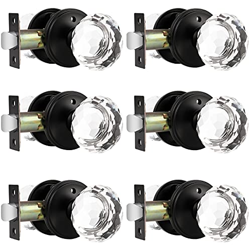 Paquete de 6 pomos redondos de cristal para puerta con cierre de pin, roseta negra resistente con pomos de cristal facetado transparente Cover