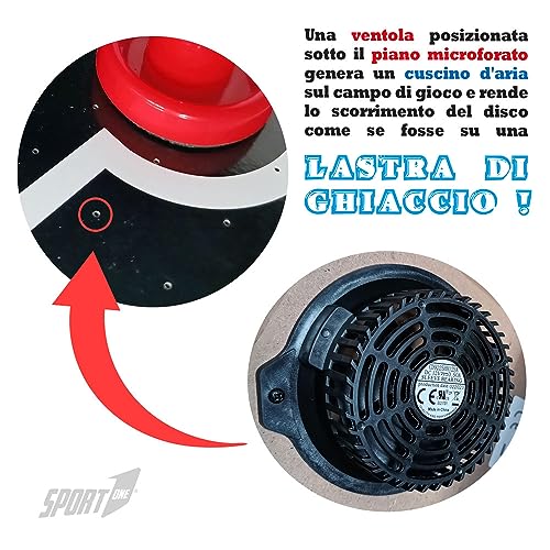 Sport1 Air Hockey Metal Vertikaler Klapptisch Air Mini mit Lüfter 12 V Platzsparender Air-Hockey-Tisch Maße 121 x 60 x 76 cm 2 Griffe und 2 Scheiben inkludiert mit integrierter Punktezähler. – Bild 7