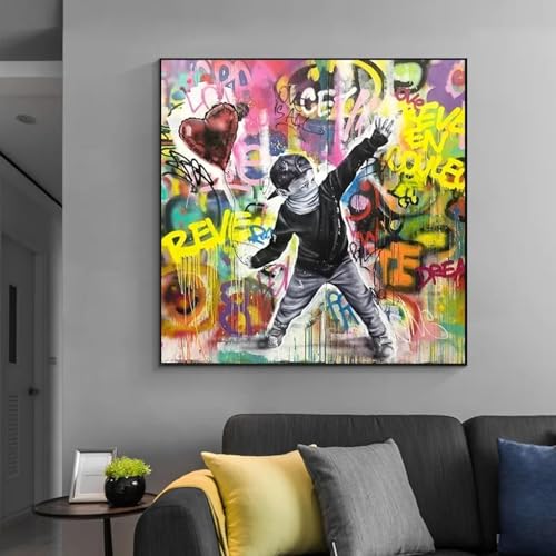 Peinture sur toile graffiti abstrait KEBIA 65x65cm pour salon