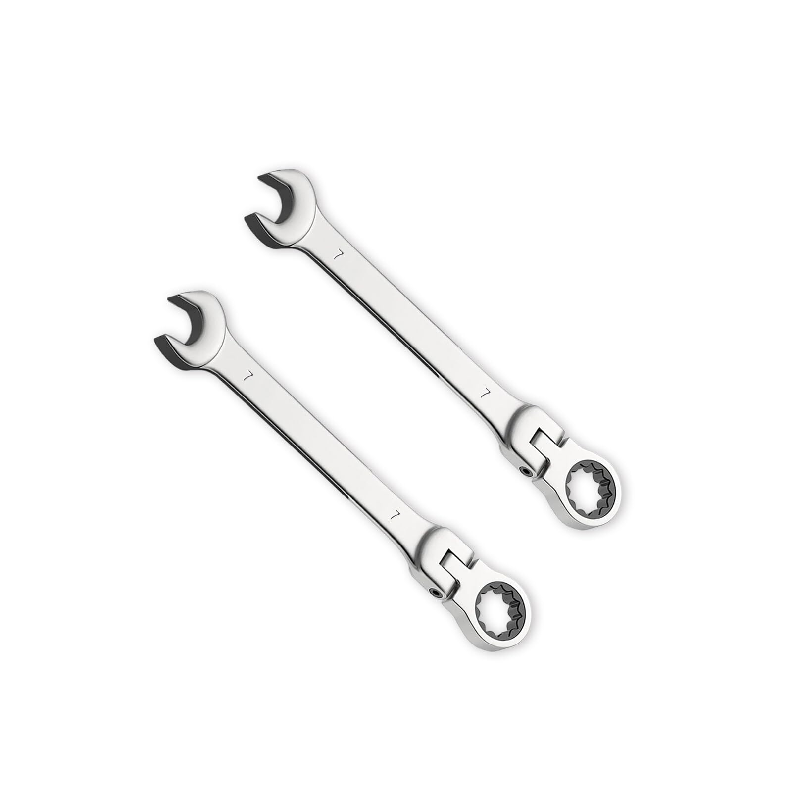 Leliafleury 2pcs 7mm Ratchet Spanner Flex-Head, Combination Wrench, Polished CR-V Chrome Vanadium Steel Metric Spanner
