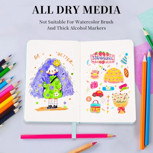 Image of 5.7x4.1in Hardcover Blank Sketchbook for Drawing 180gsm 96Pages,Light Blue