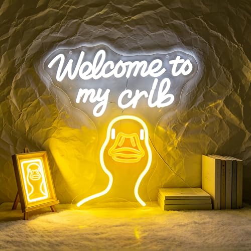 Image of Welcome To My Crib Neon Sign for Wall Decor Light Up Sign Duck Led Signs for Room Party Home Wall Decor USB Powered