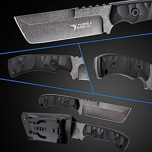 Foto von PURPLEBIRD Jagdmesser Feststehende Klinge Messer Outdoor Bushcraft Survival Messer mit G10 Griff Kydex Holster Full Tang Camping Messer