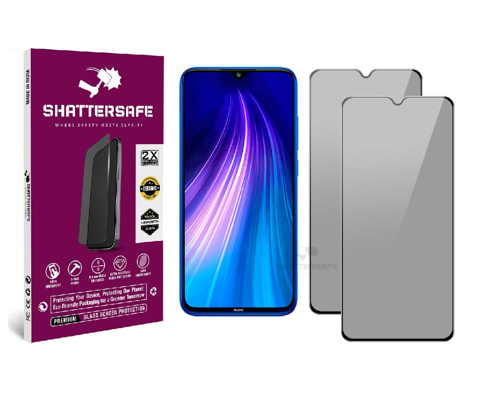 Image of Anti-Spy Privacy Tempered Glass Compatible For Redmi 8 / 8A [Pack of 2]. 9H Hardness, Anti-Scratch, Edge-to-Edge Protection With Easy Installation Kit & Case Friendly Fit.
