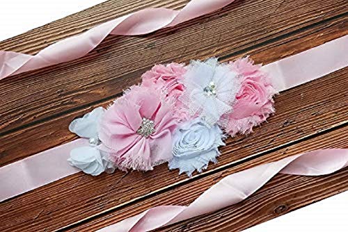 Maternity Pregnancy Sash Belt with Flower,Floral Baby Shower Belly Sash,Flower Girl Sash