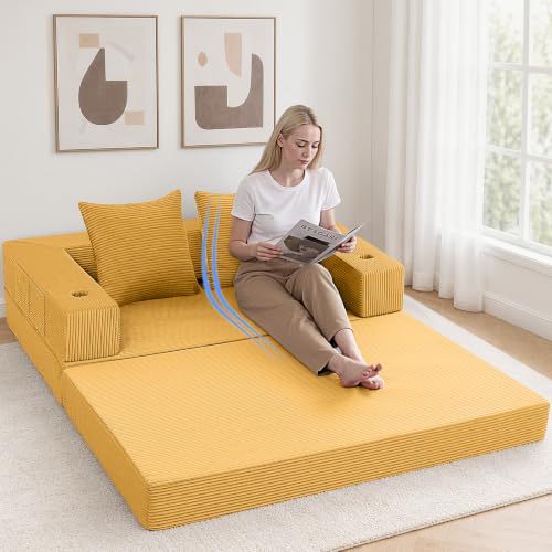 Image of COMAX Futon Sofa Bed, Convertible Sofa Bed, Folding Boneless Couches | Low-Profile Boneless Couch for Living Room, 11.8 inch H Low Seat Small 59 inch Foldable Floor Sleeper Mattress Lounge Space‑Saving