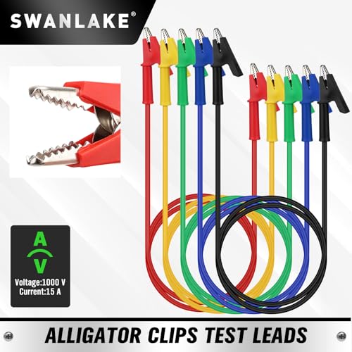 Image of SWANLAKE 5-Piece Dual-Ended Alligator Clip Test Leads, 1000V 15A 3.5ft /1M Electrical Alligator Clips, Flexible Copper Cable Crocodile Clip, Mini Jumper Wires with Gator Clips