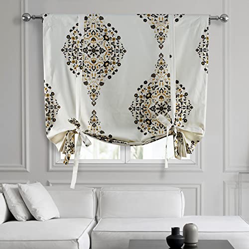 Image of HPD Half Price Drapes Room Darkening Tie Up Curtains 46 X 63 Inch Kerala Printed Cotton Window Roll Up Balloon Curtain for Living Room, Kitchen PRTW-TUD41A-63 (1 Panel), Kerala Gold