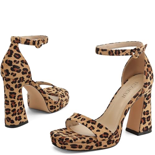 Image of TEAIEUI Platform Heels for Women Chunky High Heels with Ankle Strap Square Toe Strappy Heels for Women Heeled Sandals