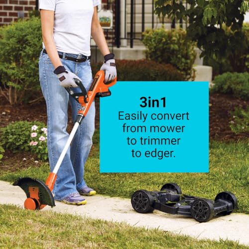 Image of BLACK+DECKER Weed Eater, Lawn Edger and Cordless Lawn Mower 3 in 1 Combo, Includes (2) Batteries, Charger, 12 Inch Battery Powered String Trimmer and Lawnmower, Adjustable Length and Height (MTC220)