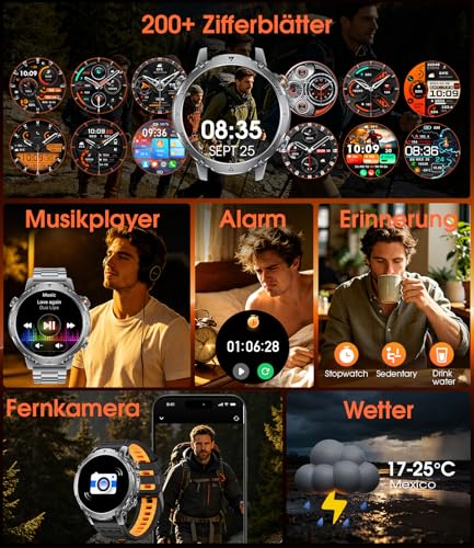 1400mAh Akku Smartwatch Herren, 1.7 HD Militär Smart Watch mit Telefonfunktion, 110+ Sportmodi, IP68 Fitnessuhr… – Ansicht 8