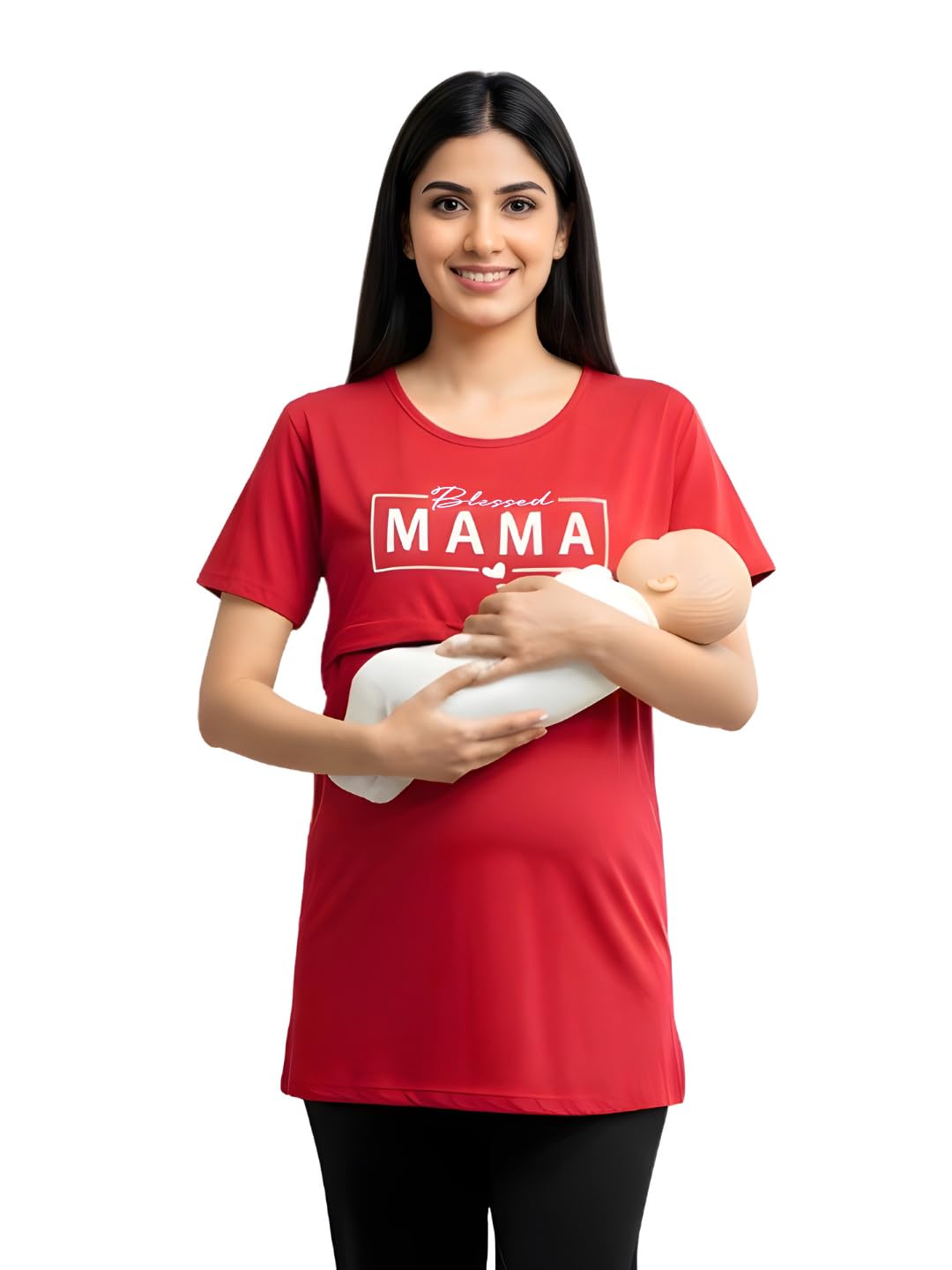 white moon Female's Maternity Wear Night Dresses Mother Cotton for Pregnant Women Gown Baby Feeding Night Dress with Front Zip Breathable Zipper Nighties Pregnancy Stylish Tee (Pack of 1)-picture-23