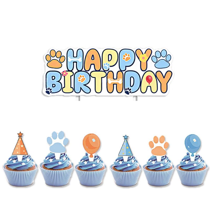 Blue Dog Birthday Cake Topper Cupcake Boys Girls Puppy Paw Baby Shower Birthday Party Cake Decorations Supplies