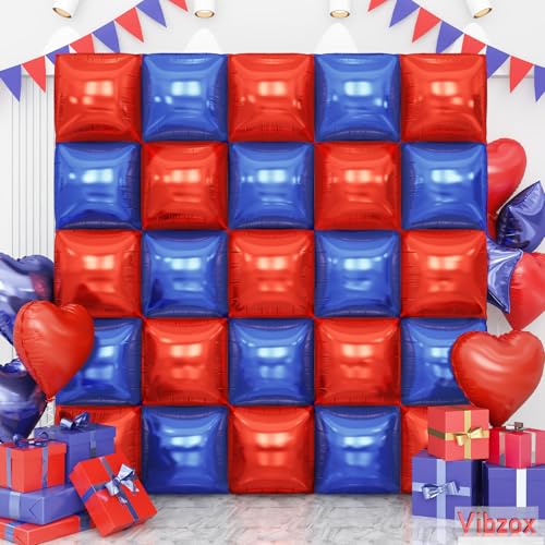 Globos cuadrados rojos y azules de papel de aluminio, doble cara, cromados, azul profundo, rojo, kit de arco de túnel, telón de fondo para niños, cumpleaños, graduación, 4 de julio, fiesta náutica