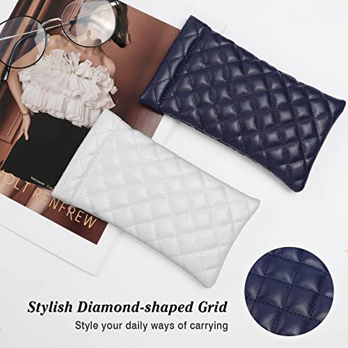 Moko Squeeze Top Sunglasses Pouch, 2Pcs Soft Eyeglasses Pouch Portable Sunglass Organizer Bag Protective Sunglasses Case For Women Men, White + Blue #TOP3