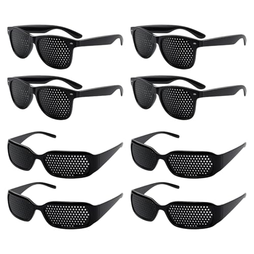 8Pcs Pinhole Glasses, Pin Hole Glasses for Eye Relaxation, Reduce Digital Eye Strain, Ideal for Office Workers and Students, Includes 4 Black Frame and 4 Sports Style Pinhole Glasses