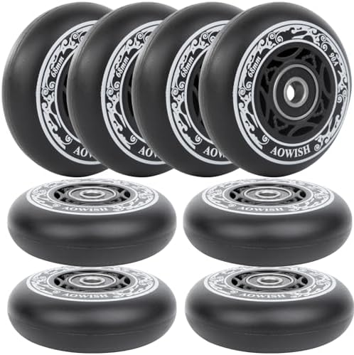 AOWISH 8-Pack 68mm Inline Skate Wheels Outdoor Asphalt Formula Aggressive Roller Blades Wheels 90a Roller Hockey Replacement Wheels with Bearings ABEC-9 and Floating Spacers (Black Color)