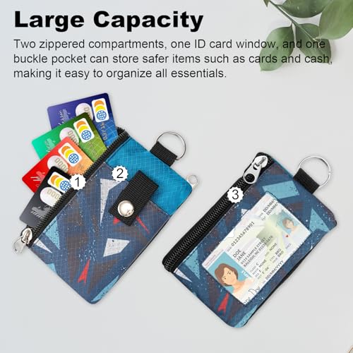 Image of Minimalist RFID Wallet with Lanyard, Multi-functional ID Case with 2 Zipper Pockets and Key Chain for Men and Women, Tactical Badge Pouch Cards Holder, Coin Purse for Travel Sports - Two-Tone