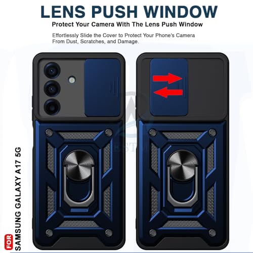 Image of AESTMO Tough Armor Compatible with Samsung A17 5G / F17 5G / M17 Bumper Back Case Cover | Ring Holder & Sliding Camera Shield Cover | 360 Degree Protection Back Case Cover (Blue)