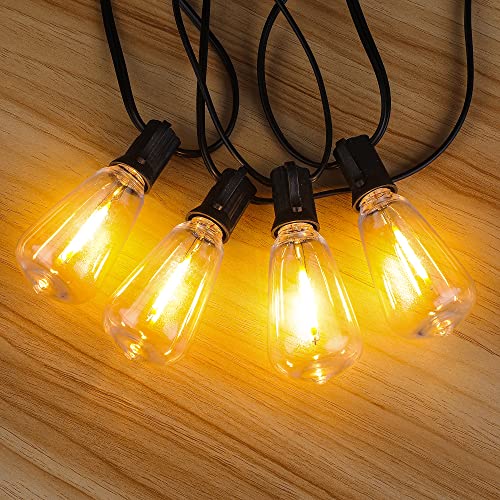 Newpow Outdoor String Lights 48Ft With Led Filament Bulbs 23+2(Spare) Dimmable Shatterproof Waterproof, For Indoor/Outdoor Decoration And Lighting, Edison Vintage Style Warm 2200K #TOP5
