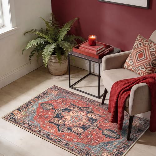 Keen Home Design Vintage Washable Entryway Rug, Non-Slip Low Pile, 2x3