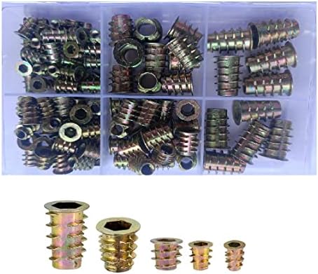 GSK Cut® 100 Pieces 5 Sizes M4/ M5 /M6 /M8 Metric Threaded Inserts Nuts D Nut Tool Kit for Wood Furniture Zinc Alloy Nuts Wood Inserts Bolts Fastener for Wood