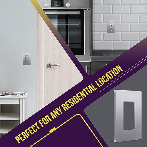 Image of ENERLITES Elite Series Screwless Decorator Wall Plate Child Safe Outlet Cover, Size 1-Gang 4.68 inch H x 2.93 inch L, Unbreakable Polycarbonate Thermoplastic, SI8831-SV, Glossy, Silver