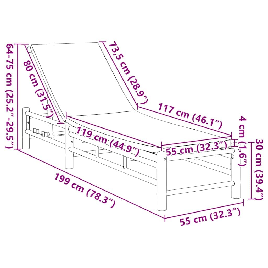 vidaXL Transat avec Coussins 55 x 199 x 30 cm en Bambou