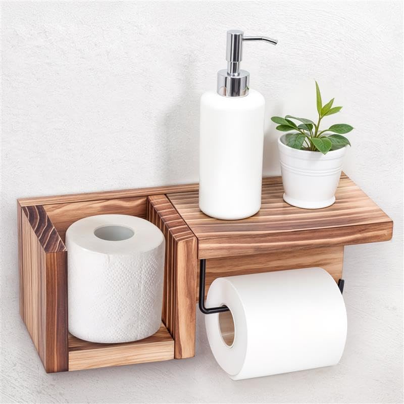 Dérouleur Papier Toilette En Bois Rustique - Marron - Fixation Vis - Occasion