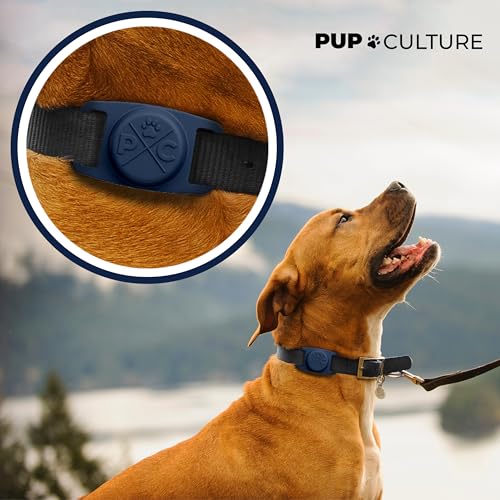 Image of Pup Culture Airtag Dog Collar | Durable & Protective Holder - Track Your Pet Using Apple Technology - For Dogs And Cats, Navy
