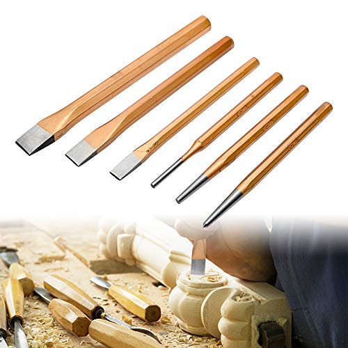 Set di 6 pezzi di punzoni e scalpelli, per intaglio del legno, set di strumenti robusti per meccanici ingegneri e fai da te