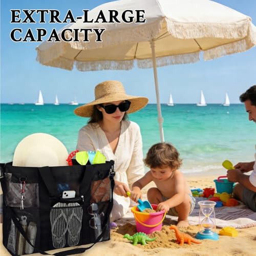 GYEUKHAM Mesh Beach Bag - Extra-Large Beach Tote Bag with Multiple Pockets for Family Beach Bag for Toys & Vacation Essentials,Black by GYEUKHAM - Used condition - Image 2