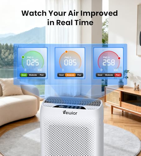 Image of VEWIOR Air Purifiers for Home Large Room Up to 3000Sq.ft, H13 HEPA Air Cleaner with Washable Filter, PM2.5 Display, Sleep Mode, Timer, Aromatherapy, Auto Mode for Smoke, Pet Hair, Wildfire